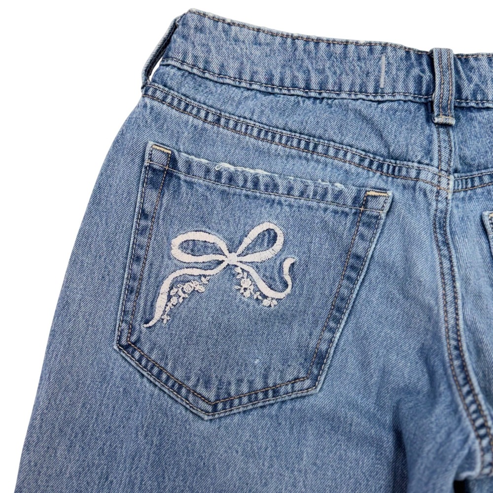 Hollister Embroidered Bow Low-Rise Baggy Jeans Medium Wash 2R W26 Y2K Coquette - Picture 13 of 16